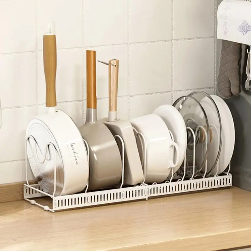 Kitchen Organizer Pot Lid Rack Stainless Steel Spoon Holder Pan Cover Stand 