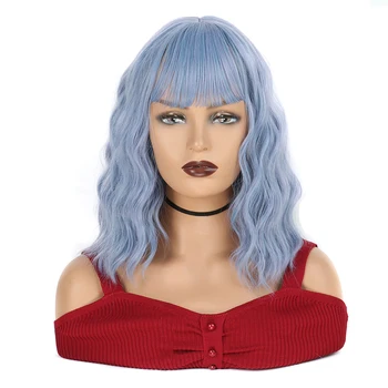 

Short Wave Wigs For Women Synthetic Shoulder Length Wig Middle Part Bob Wavy Wigs for Halloween Cosplay Party Daily 12 Inches