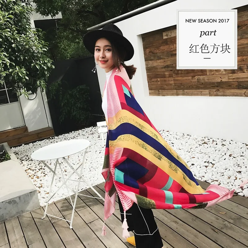

Summer seaside beach sunscreen shawl female scarf dual-use Korean thin section ethnic wind travel silk scarf long scarf