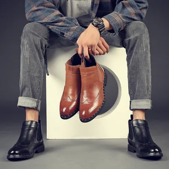 

2019 winter brock Martin boots male British curb high help men's shoes Chelsea short boots, leather shoes