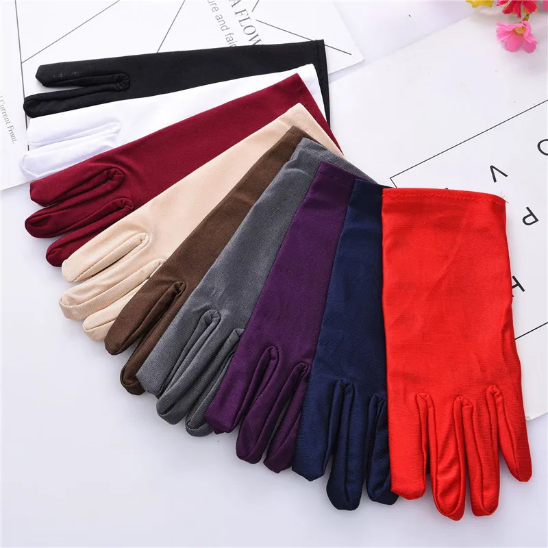 

1 Pair Women Lady Elastic Wrist Length Stretch Satin Gloves Solid Color Smooth Evening Party Wedding Formal Prom Stretch Gloves