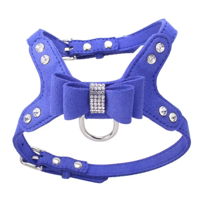 Cat Dog Harness Velvet & Leather Bling Rhinestone Leash With Tie Jewel Decoration Puppy Pet Accessories 5 Colors