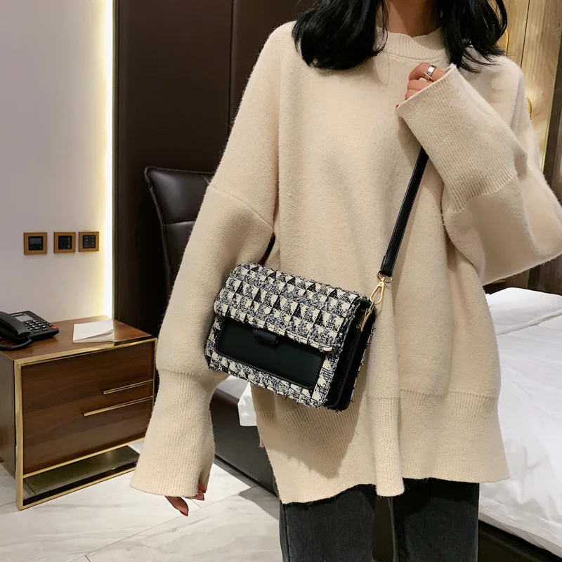 

Autumn And Winter WOMEN'S Bag Bags2019 Korean-style Fashion Woolen Plaid Square Sling Bag Mini Crossbody Bag