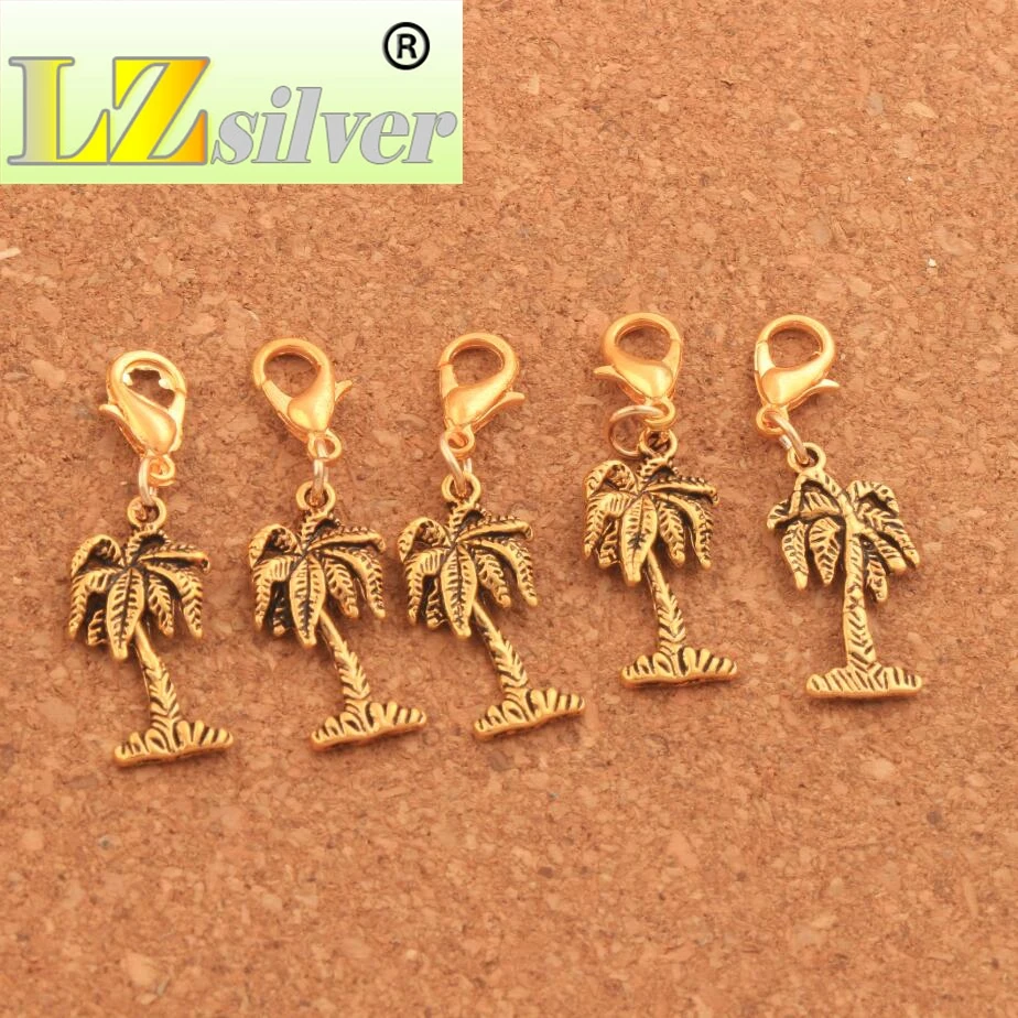 100PCS Zinc Alloy  High Tropical Coconut Trees Lobster Claw Clasp Charm Beads 35.9x11.2mm Jewelry DIY C1614