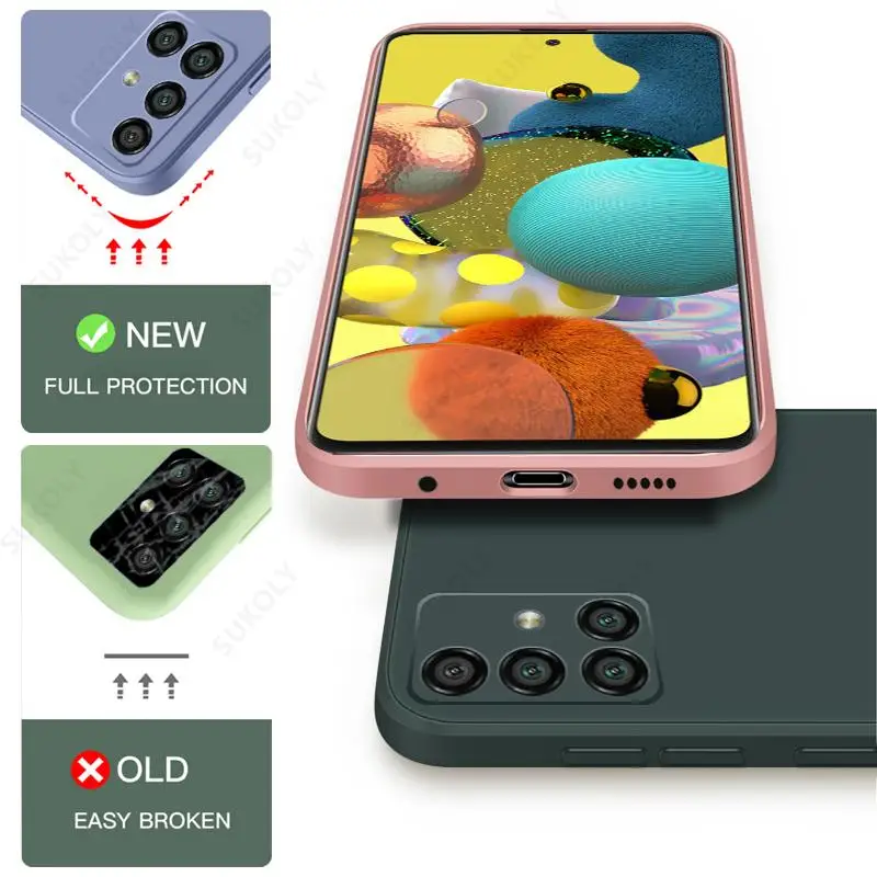 cute phone cases for samsung  VUÔNG Liquid Silicone Ốp Lưng Dành Cho Samsung Galaxy Samsung Galaxy S22 Cực A52 A72 A32 A51 A50 70 S20 FE S21 S10 Plus camera Bảo Vệ Bìa Mềm kawaii phone cases samsung