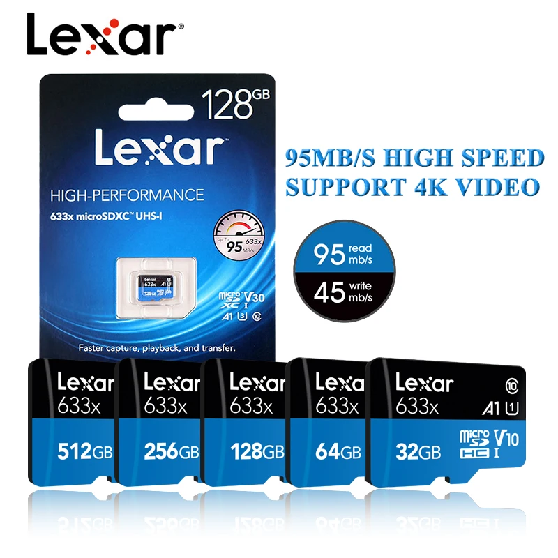 Карта памяти Lexar 128 ГБ 256 32 64 512 633x TF мобильный телефон высокоскоростная