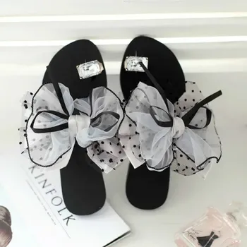 

Summer women's slippers fashion rhinestone sleeve toe sweet bow flat non-slip soft skin-friendly platform women's shoes U30-30