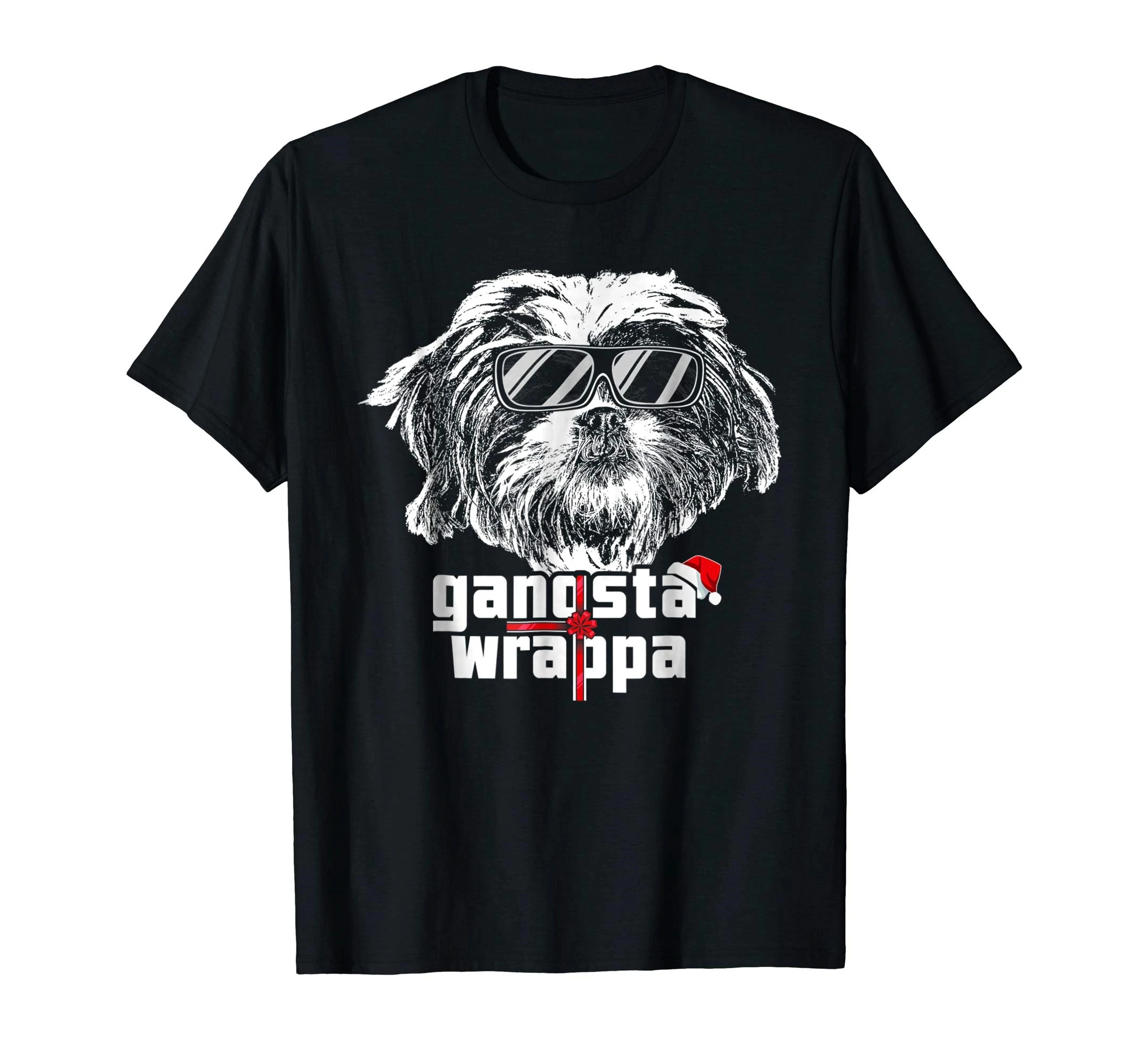 Смешная Рождественская рубашка Shih Tzu Gangsta Wrapper-Мужская футболка-черная | Мужская