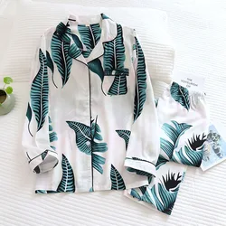 Spring and Summer Ladies Man-made Cotton Pajamas Suit Viscose Fiber Plus Size Home Service Soft Long-sleeved Geometric Pattern
