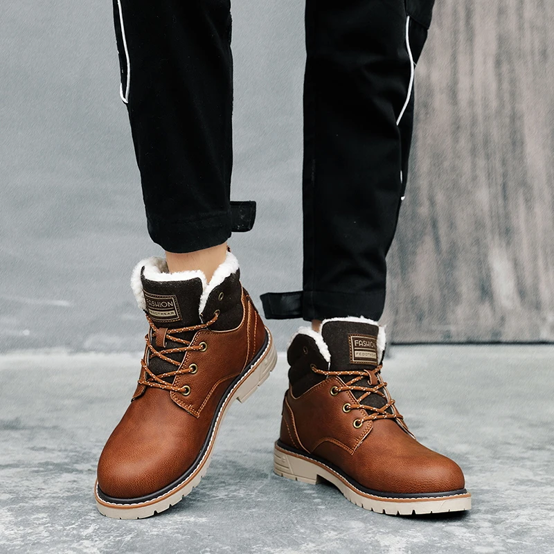 Ceny Buty zimowe mężczyźni wysokiej jakości skóra z futra pluszowe dorywczo kostki ciepłe buty za kostkę mężczyźni zima # XWA9717