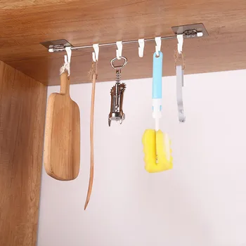 

6 Hook Kitchen Accessories Organizer Storage Rack Tool Cupboard Home Hanger Wardrobe Under Shelf Towel Hanging