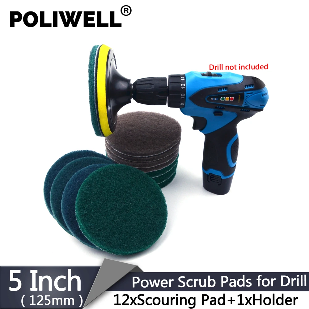 Poliwell Power Scrub Pads Drill Attachment 12 Pcs Scouring Pad With 6