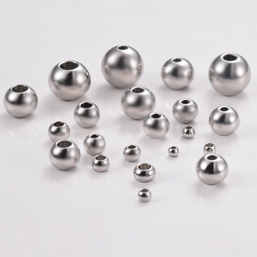 50Pcs Silver Color Round Stainless Steel Spacer Beads Loose Ball with Hole Charm Bracelets DIY for Jewelry Making 2.5-10mm — view 3