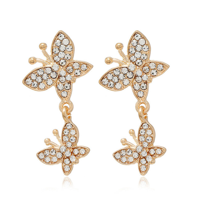 Crystal Butterfly Drop Dangle Earrings 2021 New Rhinestone Cute Animal Earings Fashion Jewelry for Women Gift