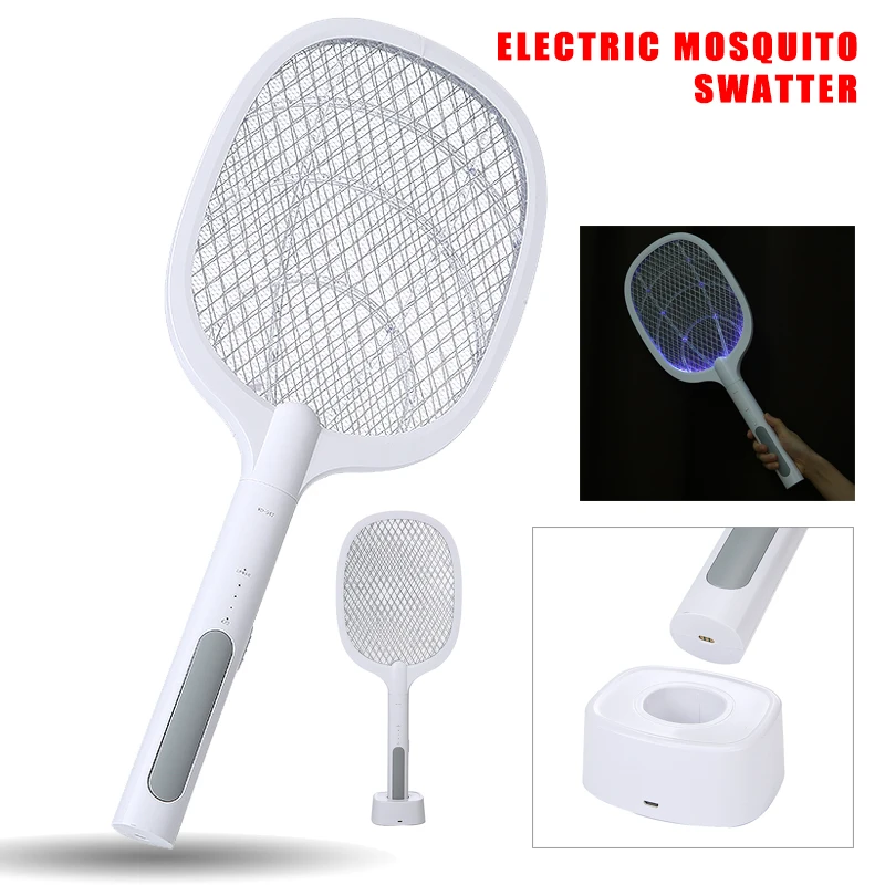 

Mosquito Swatter Portable Handheld Three-Layer Fly Swatter USB Rechargeable Electric Flies Insect Killer Bug Zapper Racket