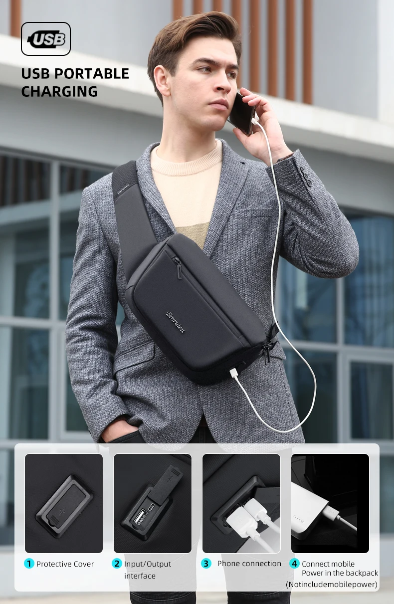 Sling Bags Men Crossbody Bag Casual Water Repellent Male Shoulder Bag USB  Charging Short Trip Travel Chest Pack – zinmark