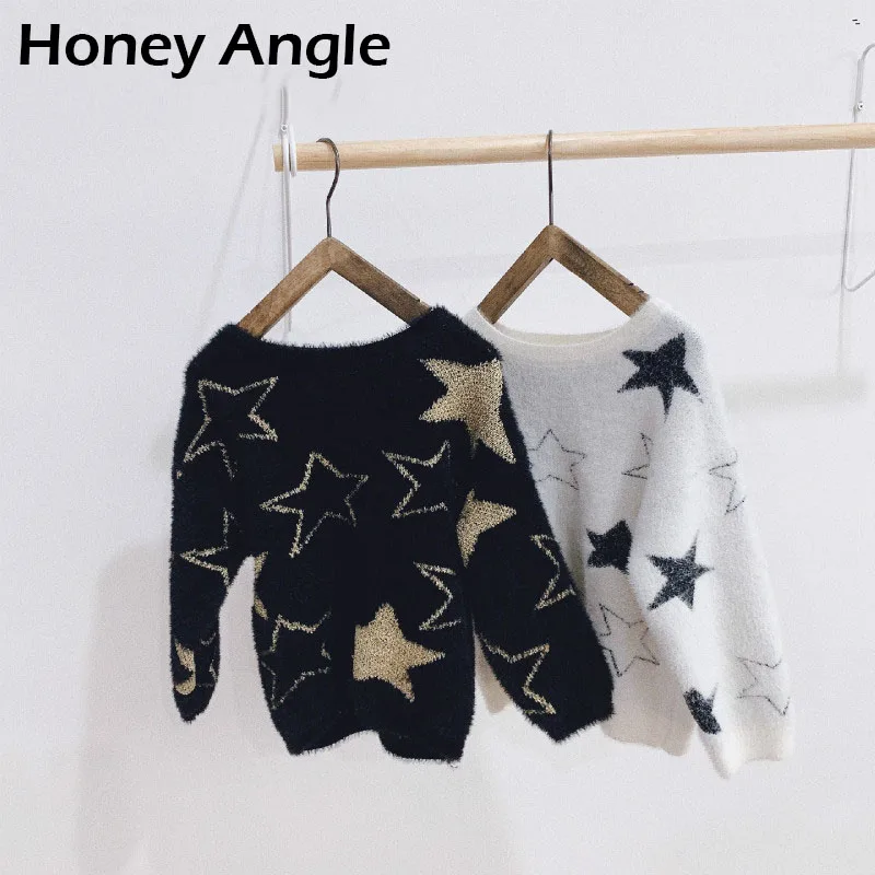 Honey Angle/Одинаковая одежда для всей семьи; сезон осень-зима свитеры для мам с принтом пятиконечной звезды; блузки для всей семьи
