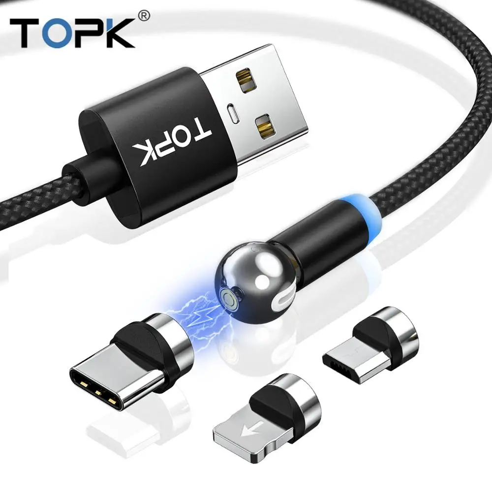 

TOPK AM28 360 degree Rotate Magnetic Micro USB Type C Cable LED Magnetic Charging Cable for iPhone 11 Xs Max X 8 7 6