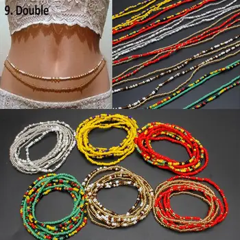 

2Pcs Summer Bikini Stretchy Multi-Colors Beaded Belly Waist Chain Body Jewelry For Women