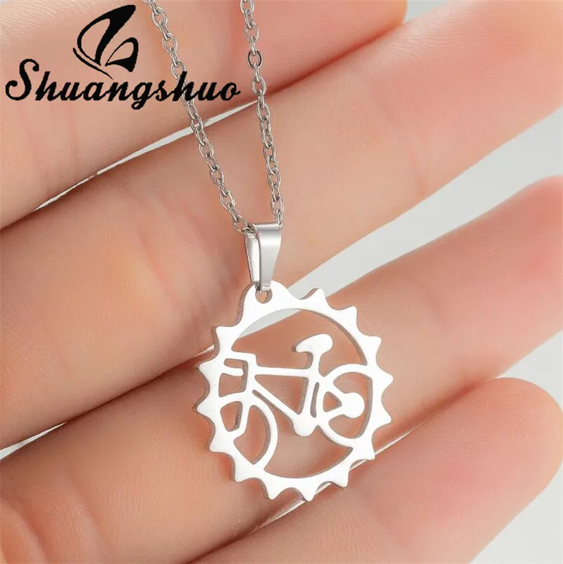 Shuangshuo Mode Persönlichkeit Edelstahl Hohl Bike Halskette Frauen Männer Lange Kette Abbildung Fahrrad Anhänger Schmuck Trendy – Detail 3