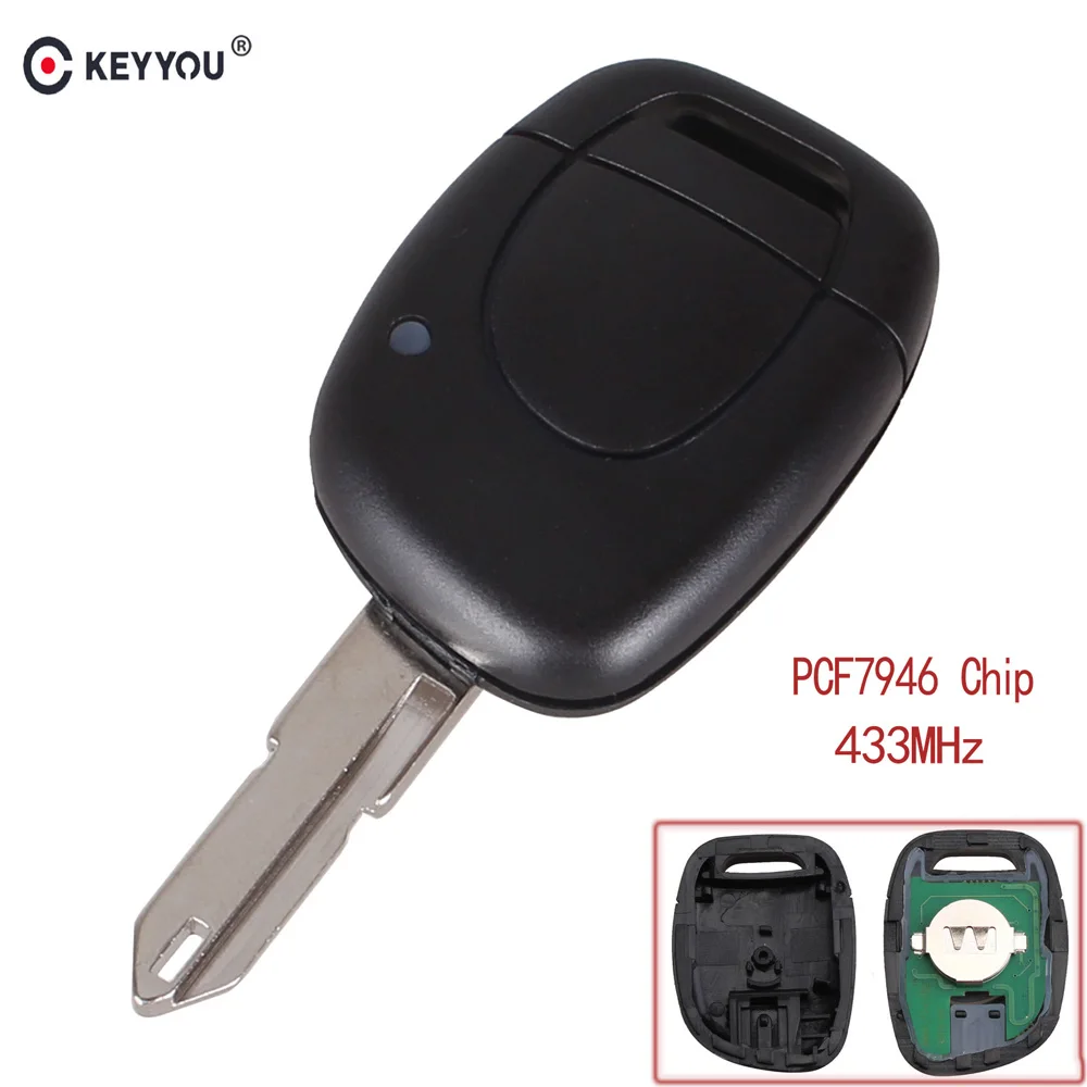 

KEYYOU Remote Car Key 1 Button for Renault Clio II 2001 2002 2003 2004 2005 PCF7946 Transponder Chip 434Mhz NE73 Blade Remotekey