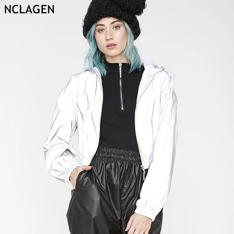 NCLAGEN 2020 осенние модные светоотражающие куртки-бомберы женские на молнии с