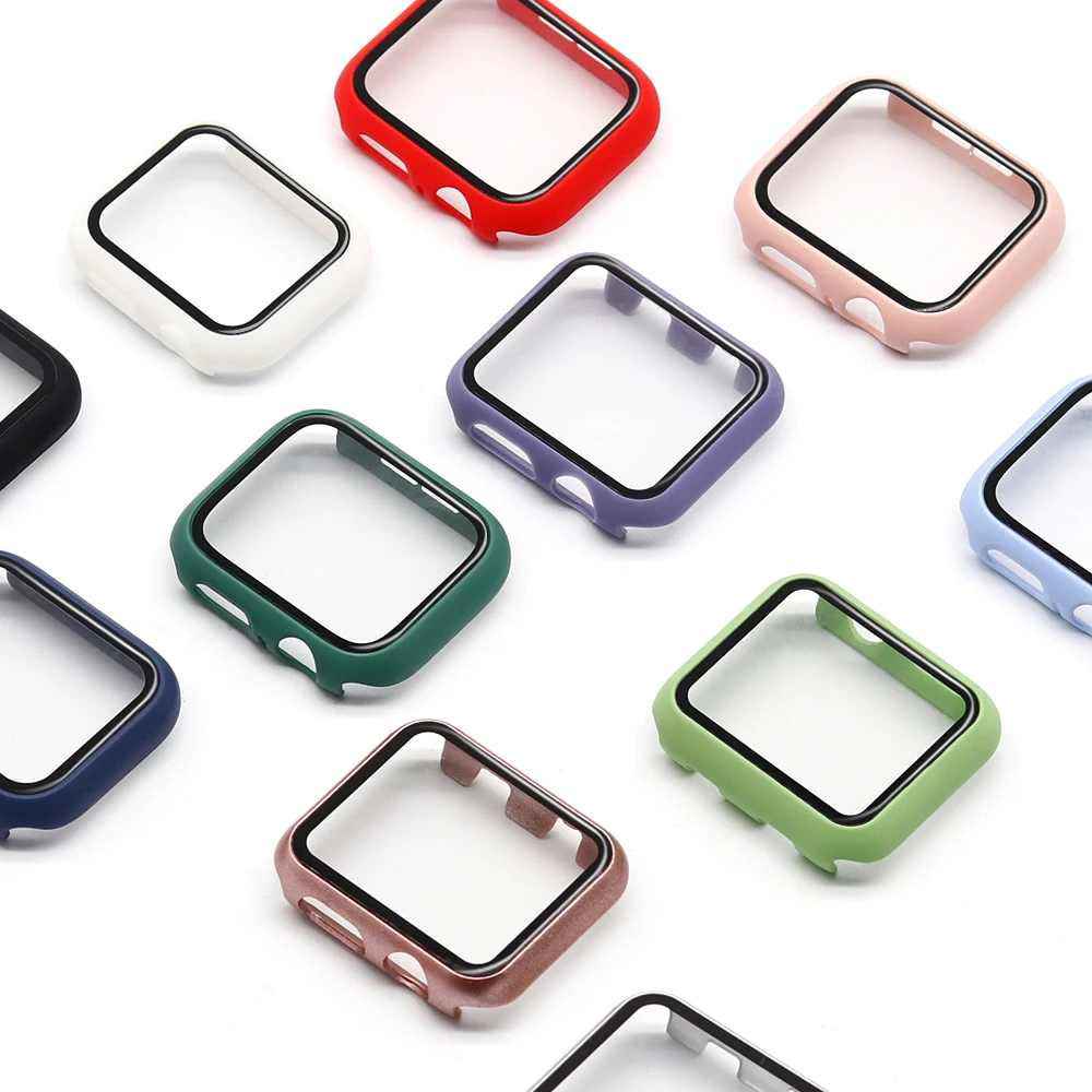 Glass+Case Full Cover For Apple Watch Case Series 7 6 SE 5 4 321 iWatch Case Accessor 45/41/44/40/42/38mm Protector Apple Watch