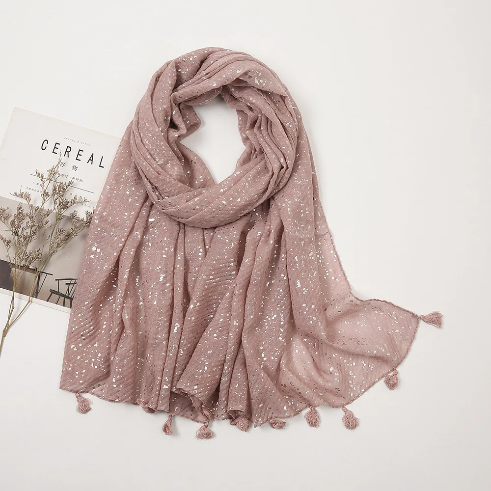 Big Size Plain Glitter Tassel Viscose Shawl Scarf Lady High Quality