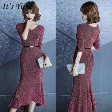 Это YiiYa платье для выпускного вечера, платья русалки для женщин, вечерние платья ночного размера плюс, Блестящие Блестки, v-образный вырез, на молнии, платье для выпускного вечера es K117