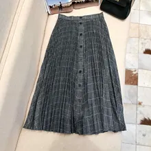 Новая женская модная сексуальная однобортная плиссированная юбка в клетку 1101