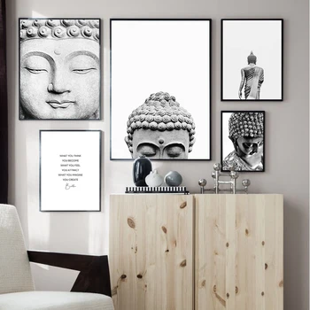 

Canvas Painting Wall Art Boho Buddha Statue Qoutes Posters Wall Pictures for Living Room Decor Home Decor