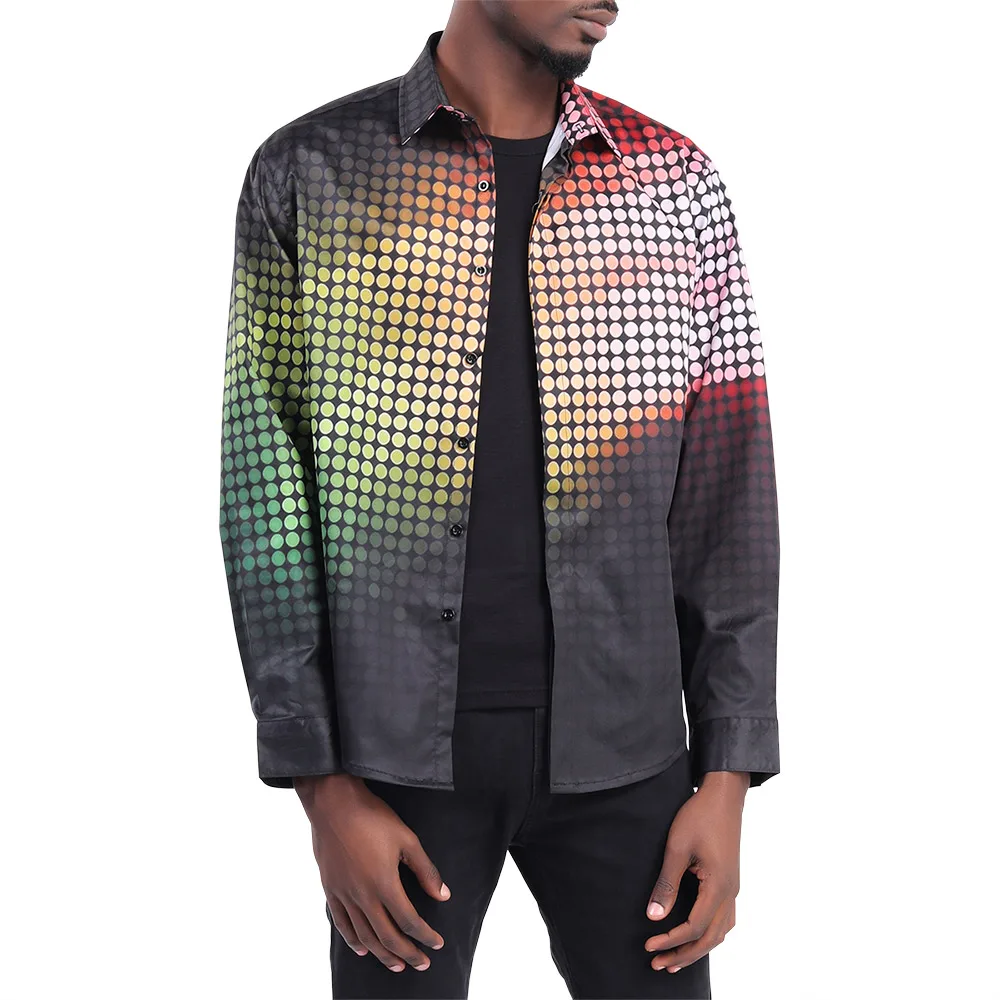 

YOUTHUP 2020 Spring Shirts Men 3D Print Dense Spot Slim Fit Shirts Casual Hip Hop Shirts Homme Cool Blouse Vintage Men Tops