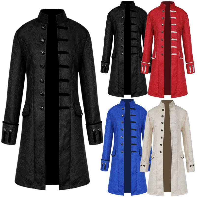 Men Victoria Edwardian Punk Trench Coat Frock Outwear Vintage Prince Overcoat Medieval Renaissance Jacket Cosplay Costume -40 | Мужская