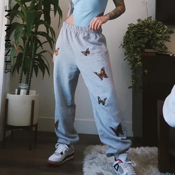 

SHENGPALAE 2020 Vintage Patchwork Joggers Sweatpants Harajuku Woman Trousers Elastics High Waist Butterfly print Pants ZA445402