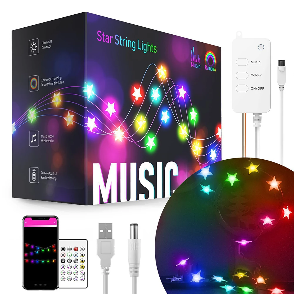 Smart Tuya Star Light String Χριστουγεννιάτικη διακόσμηση RGB Atmosphere LED Χάλκινο σύρμα WiFi Festoon Light Work With Alexa Google Home_voghion.com