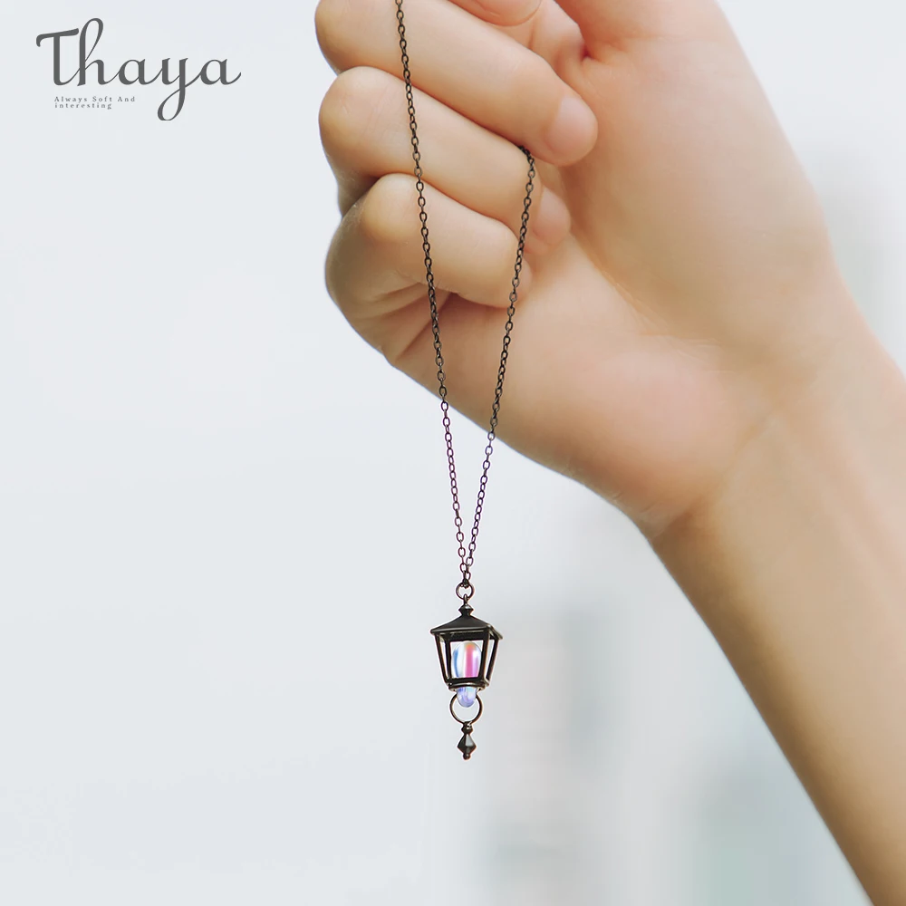 

Thaya S925 Sterling Silver Black Necklace Roman Lamp Shape Color Light Design for Women Jewelry Travel Gift