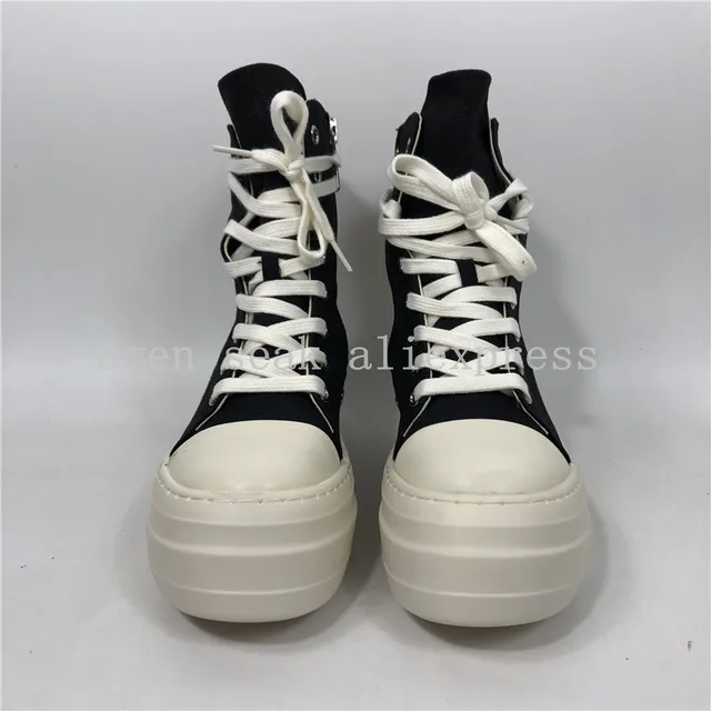 Owen Seak Women Canvas Shoes Luxury Trainers Platform Boots Lace Up Sneakers Casual Height Increasing Zip High-TOP Black Shoes 6