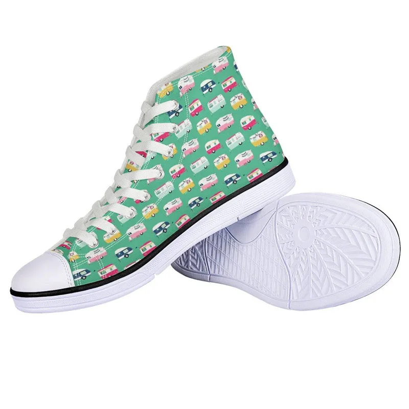 

Women's High-top Vulcanized Shoes Happy Christmas Camper Cartoon Pattern Students Canvas Sneaker for Girls Flats Sports Mujer