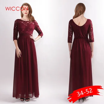 

Lace Party Dresses Long O-Neck A-Line Half Sleeve Sexy Appliques Elegant Women Evening Gowns Robe De Soiree 2019