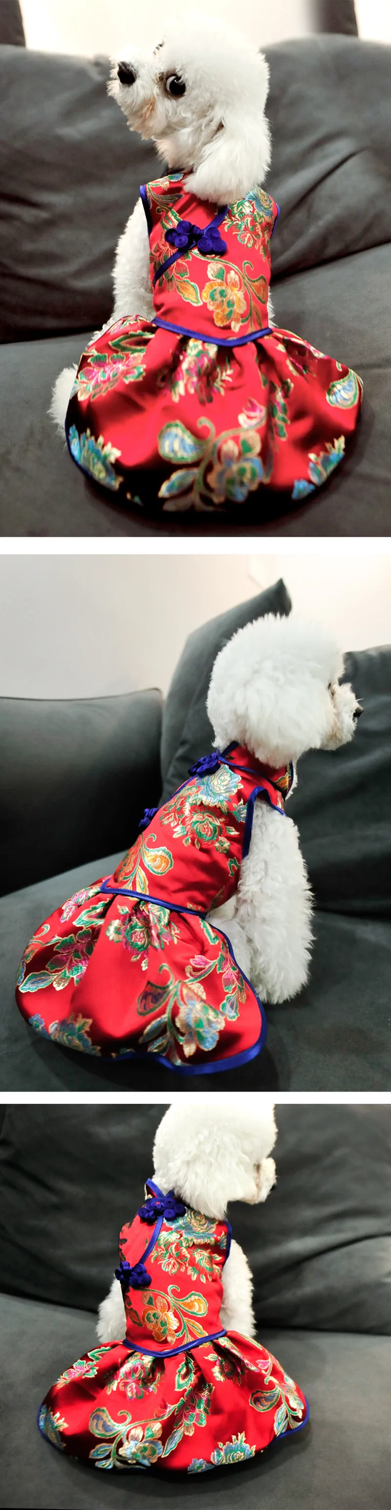 Летнее платье для домашних животных на год одежда для кошек Одежда для собак Tang костюм Cheongsam podle Bichon Йоркширский Померанский питомец Одежда для собак