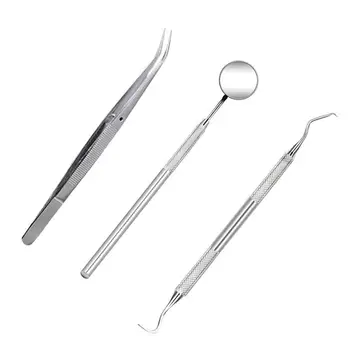 

3Pcs Dental Hygiene Kit Stainless Steel Professional Mouth Mirror Scaling Instrument Tarter Dental Remover Scraper Scaler Tool