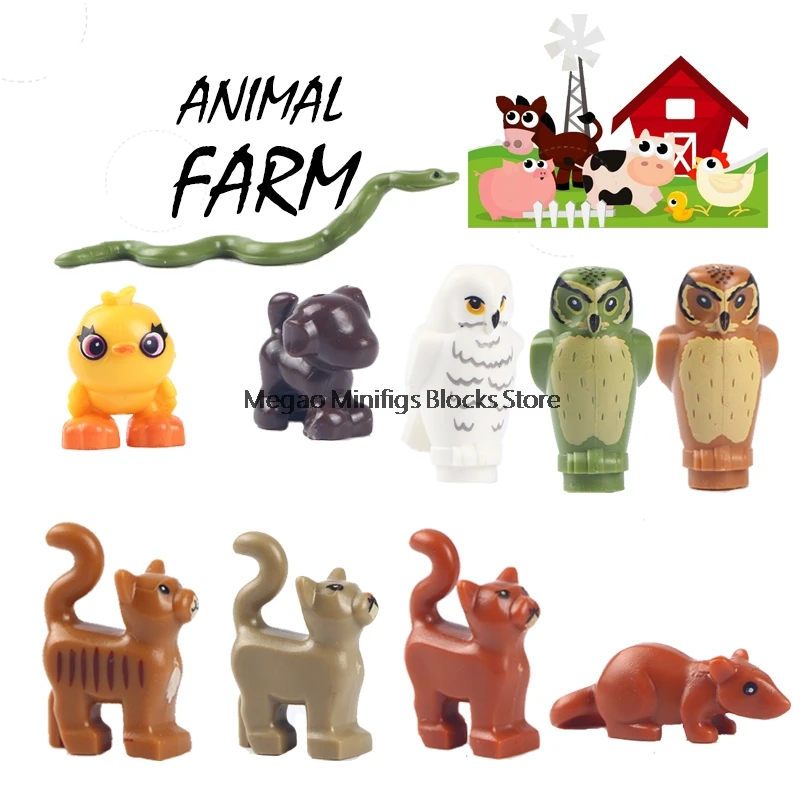 10Pcs/lLot Cat Snake Chick Dog Owls Rat Animals Series Montessori Teaching Aids Building Blocks MOC Kids Gifts Toys For Children