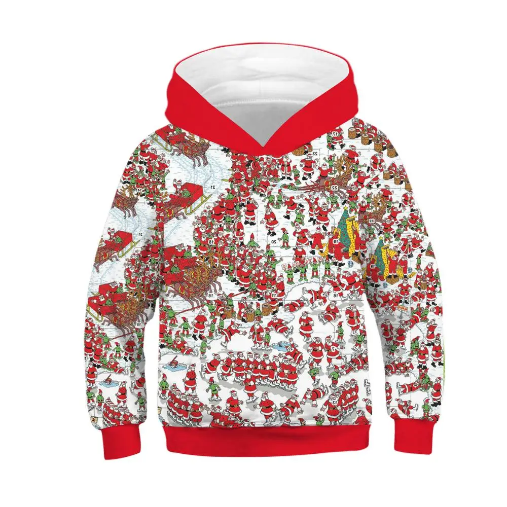 Красный Kids Christmas Hoodies Cartoon 3D Print Santa Claus Snowman Boys Girls Hoody Sweatshirt for Children Hoodie Pullover Coat - Цвет: Красный