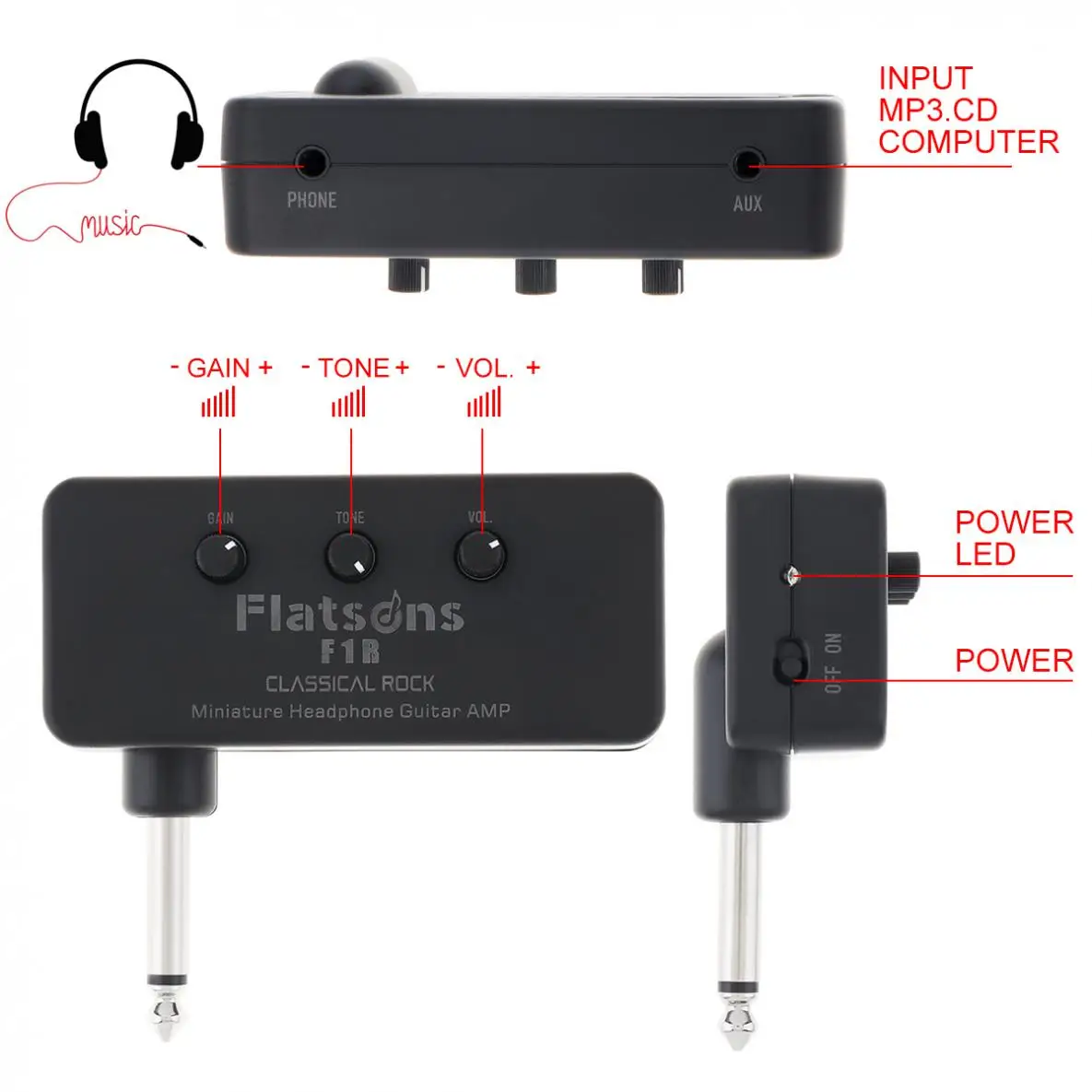 Electric Guitar Miniature Headphone Guitar Amp Amplifier Built in Classical Rock Effects