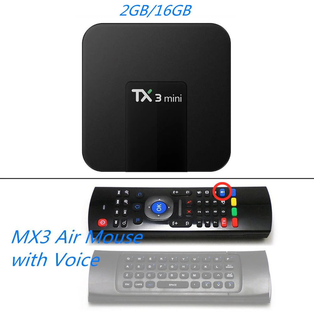 2G 16G MX3M Voice TX3 Мини Android 7,1 ТВ приставка смарт 4K приставка медиаплеер Amlogic S905W 2 Гб 16 Гб 2,4G Wifi Google Play Store TX3Mini ТВ приставка - Цвет: 2G 16G MX3M Voice