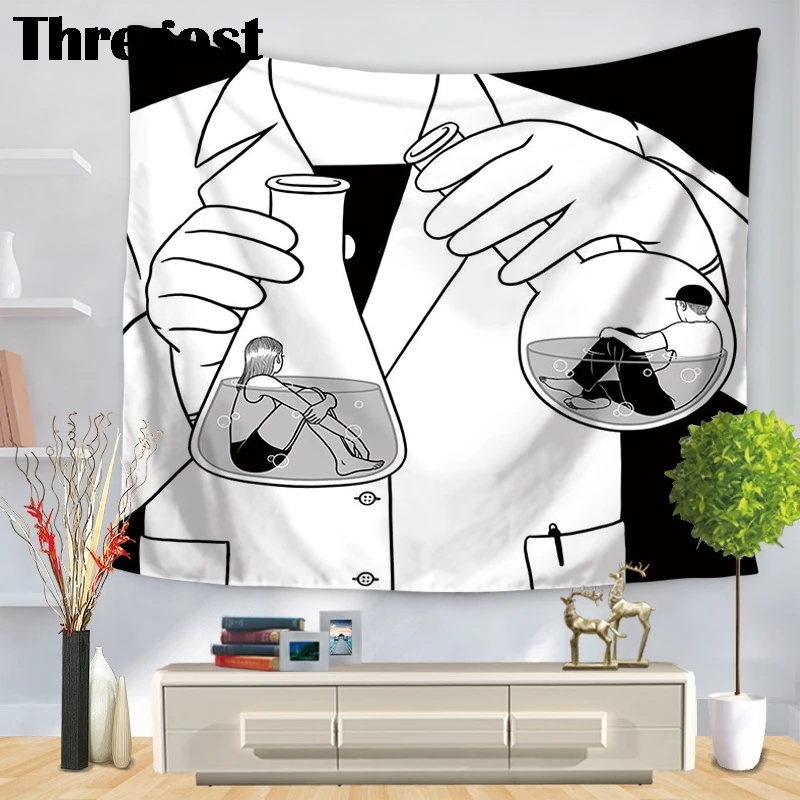 Thregost линия мультфильм печатных гобелен настенный висячий колледж Dorm декоративная настенная наклейка покрывало черный и белый хиппи гобелены