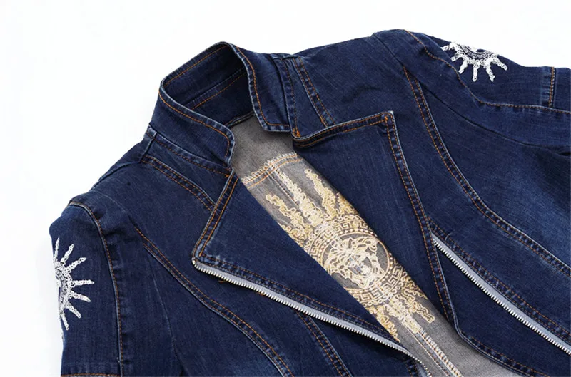 discounted 2019 Spring Women Fashion Sequins Jackets Long-sleeved Stretch Slim Denim Jacket Sun Plus Size Shor