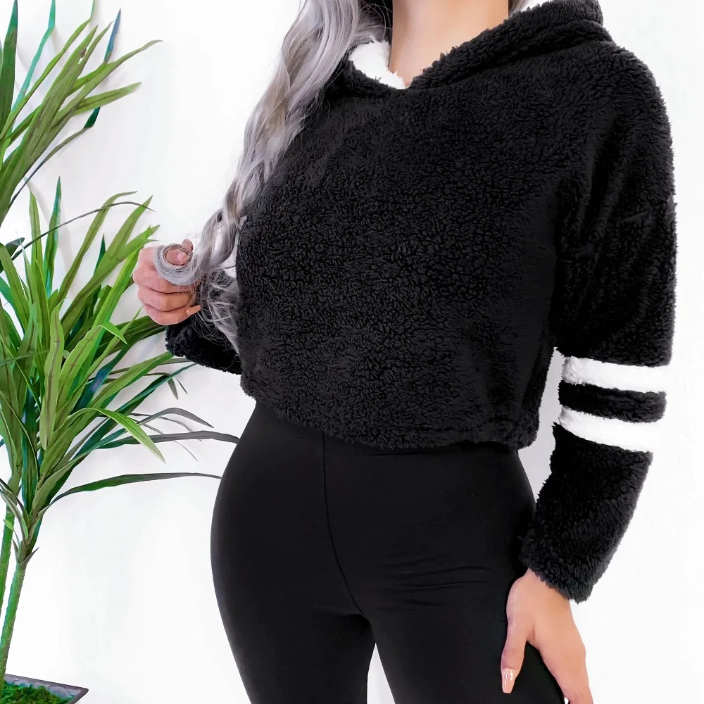 Vieuunsta Женская толстовка Kawaii флис мех длинный рукав с капюшоном Осень Зима мишка уши мягкий пуловер толстовка с капюшоном XL