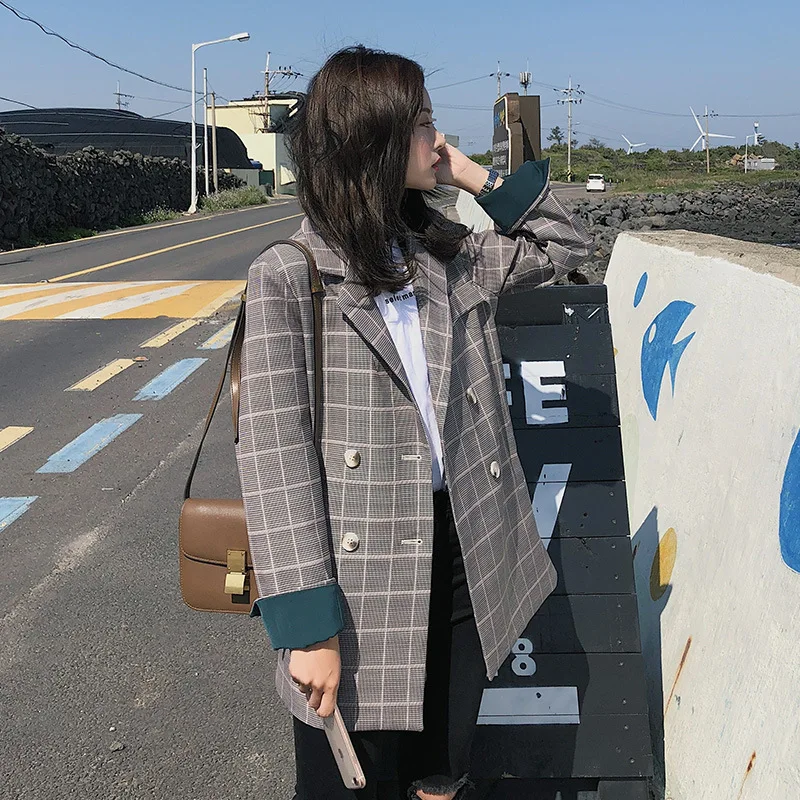 

Photo Shoot Small Suit WOMEN'S Coat Spring And Autumn 2019 New Style Retro Plaid British Style CHIC Online Celebrity Pattern Sui