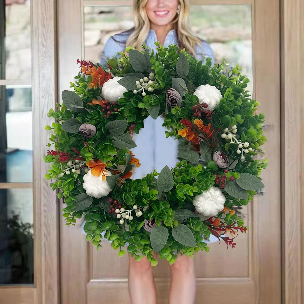 

35/45 см белый венок из тыквы для передней двери осенний венок на День Благодарения искусственный цветок осень Хэллоуин Декор фермерские дома венок